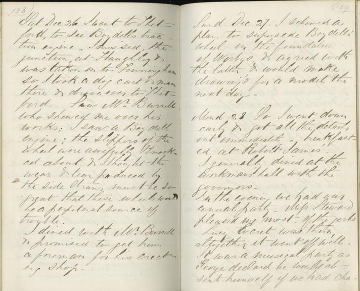 Pages 138 and 139 of Jeremiah Head's diary