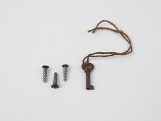 Three screws and key on string from Kew pattern station barometer by Negretti & Zambra, London