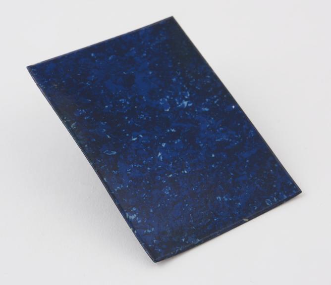 Sample of Parkesine, rectangular sheet, speckled Prussian blue