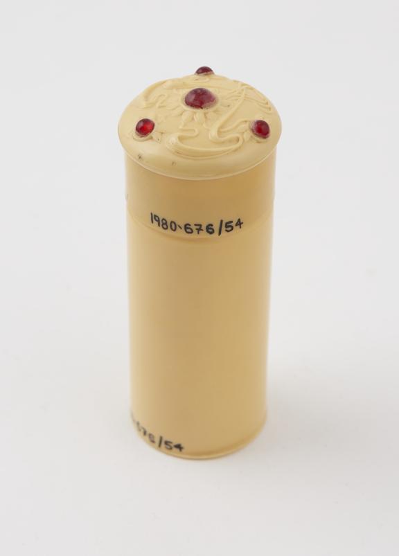 Cylindrical hair pin box of ivory cellulose nitrate