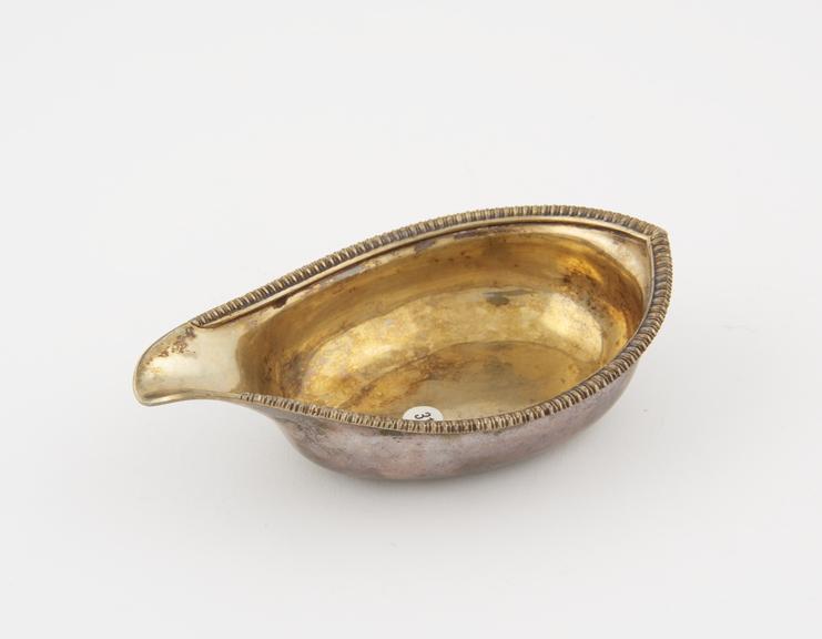 Sterling silver, gilt lined pap boat, boat shaped