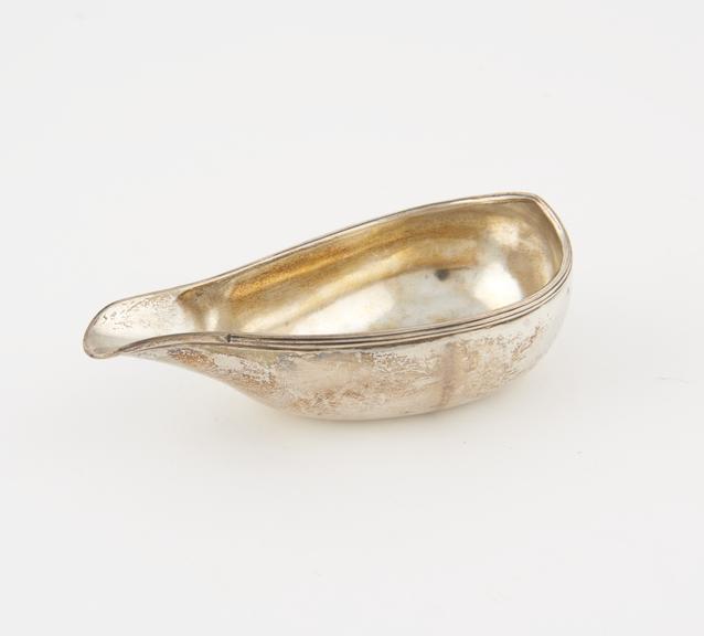 Silver pap boat, moulded rim, S (maker), London, 1805-1815.