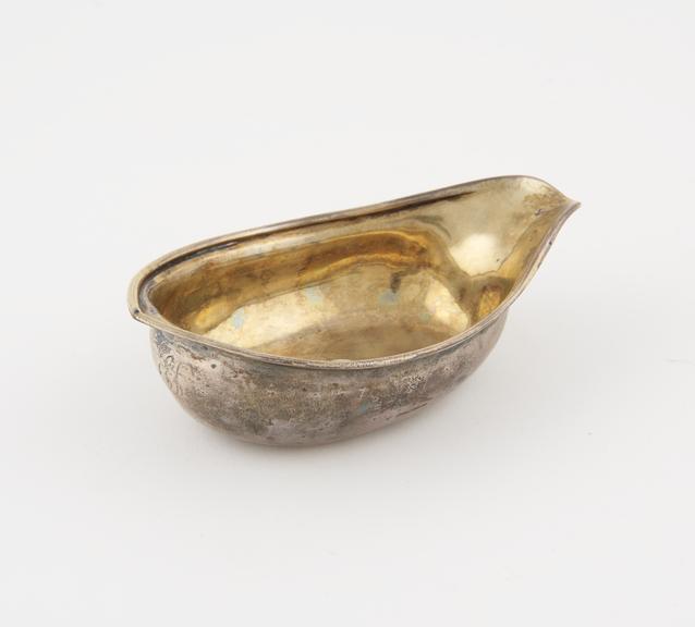 Sterling silver pap boat, open, with gold lining