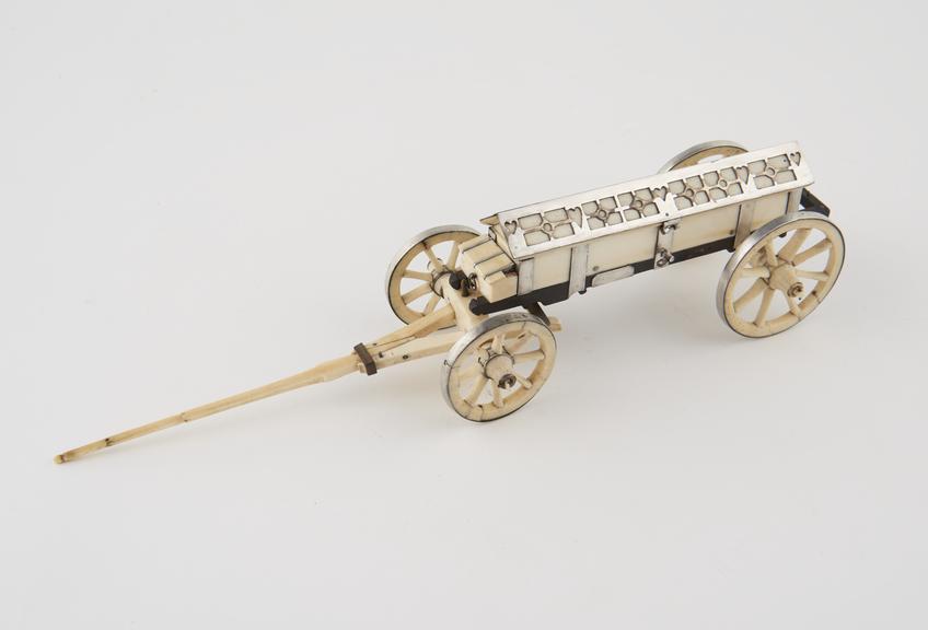 Ivory model of military cart, possibly an ammunition cart