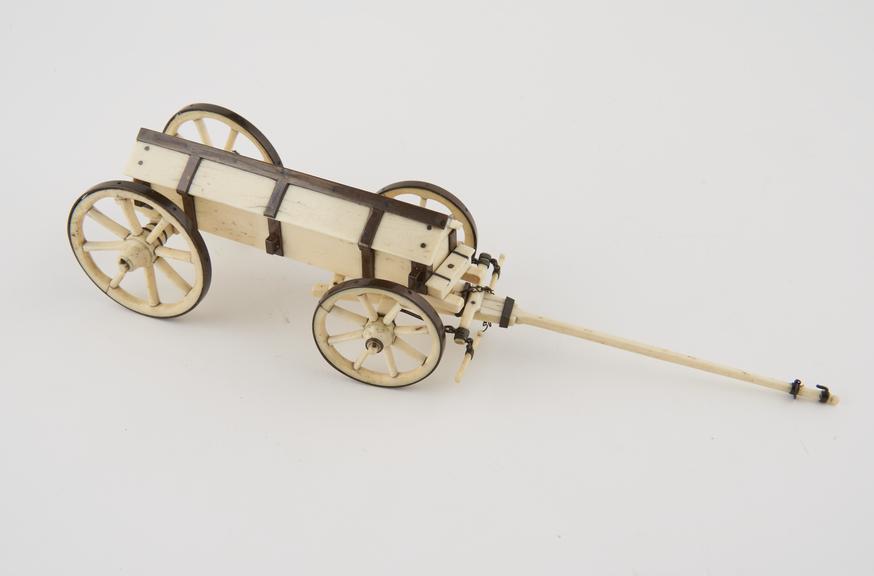 Ivory model of military cart, possibly an ammunition cart