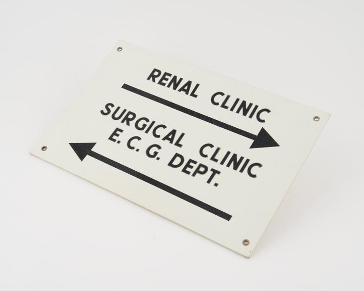 Hospital sign for Renal Clinic, Surgical Clinic and E. C. G