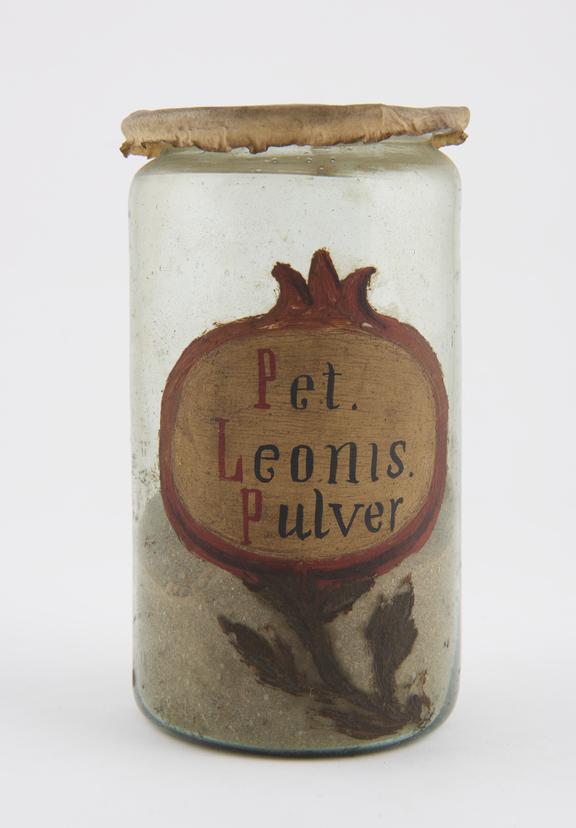 Glass drug jar, labelled P