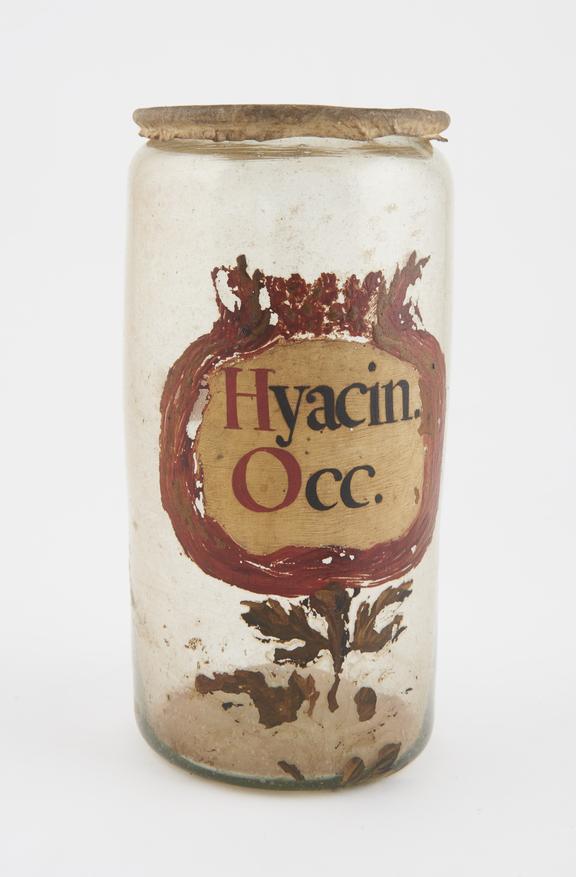 Glass drug jar, with parchment lid