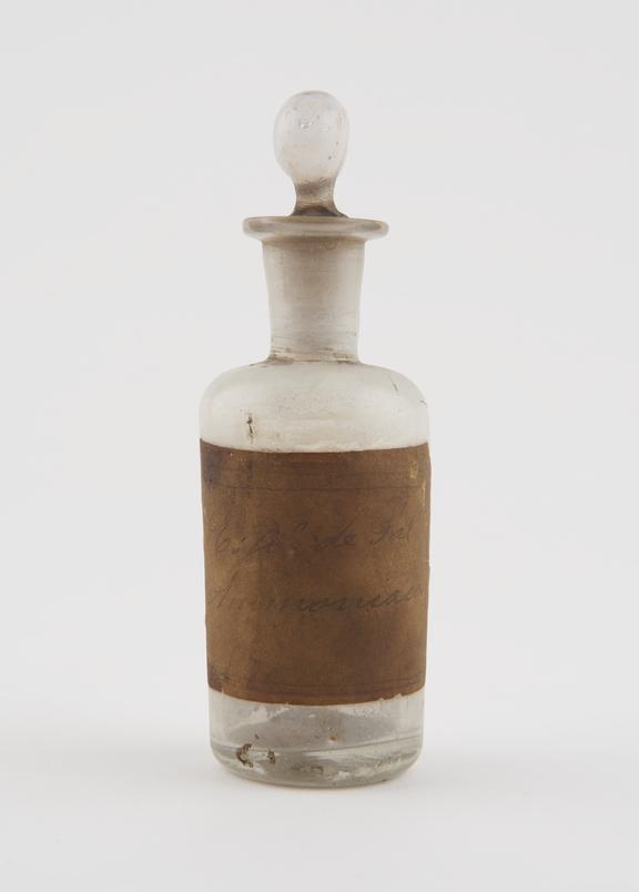 Glass dispensing bottle, inscribed, ESpt(?) de Sal Ammonicaco''