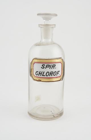 Clear glass bottle for chloroform, United States, 1862-1863