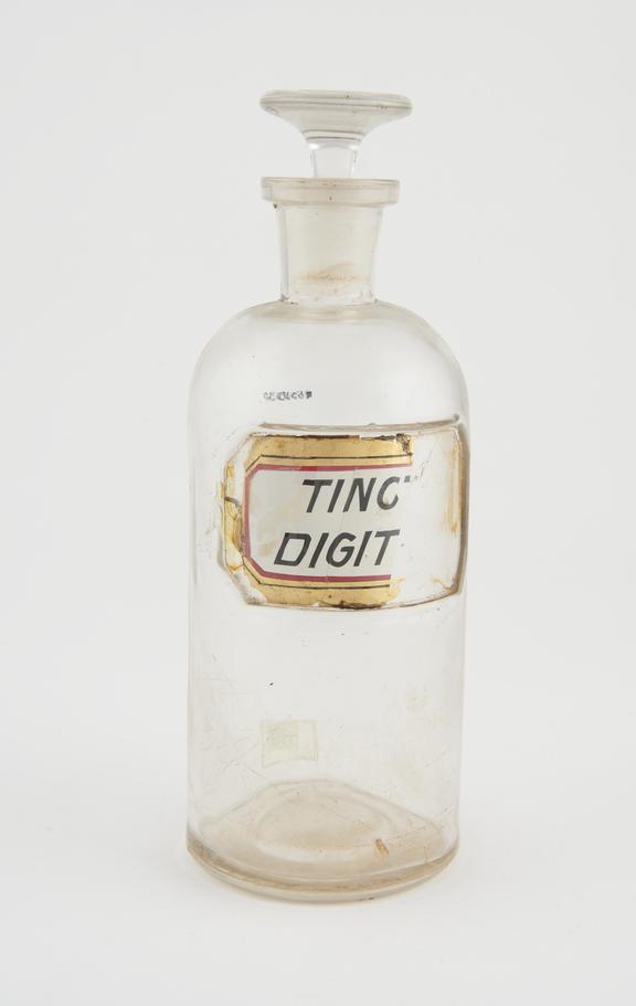 Bottle, clear glass, empty, for tincture of digitalis, USA