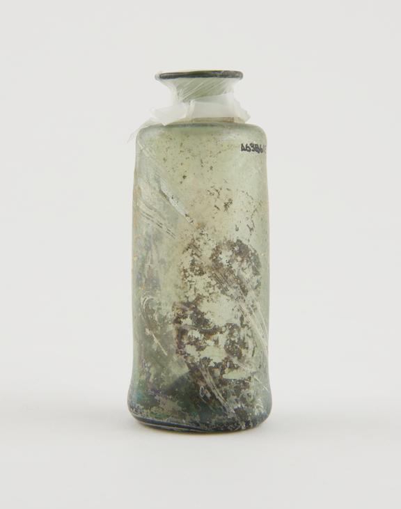 Iridescent green glass bottle, European, 16th to 18th centuries