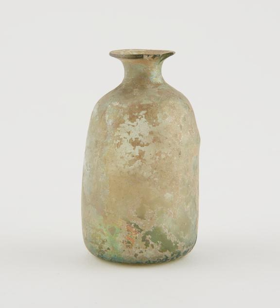 Iridescent green bottle, European, 17th-18th centuries