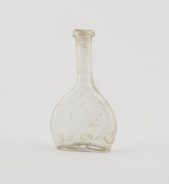 Clear glass dropper bottle, flattened, rounded sides