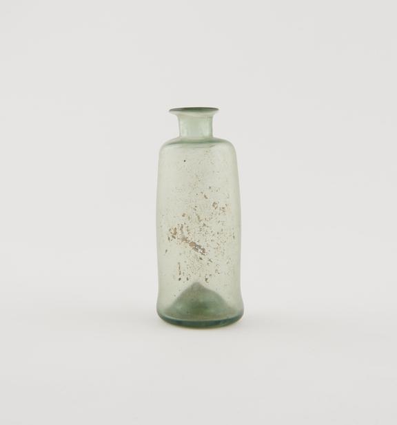 Iridescent green glass bottle, European, 16th to 18th centuries