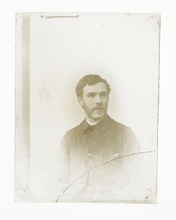 Quarter plate glass negative, portrait of William Friese-Greene.