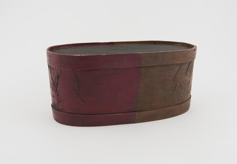 Wooden oval drug box, 1851-1940