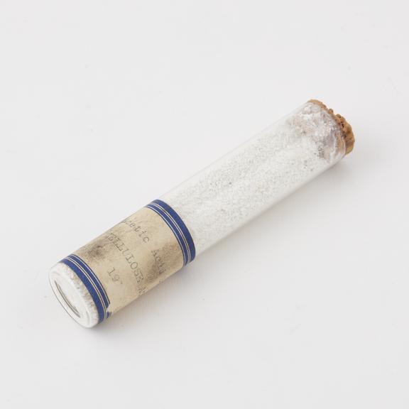 Sample of cellulose acetate soluble in acetic acid in tube. 1912