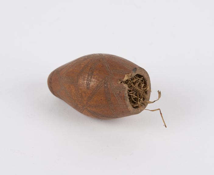 Small orange gourd, filled with grass and seeds