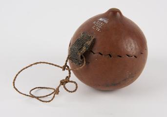 Hinged gourd container, crocodile skin cord hanging loop