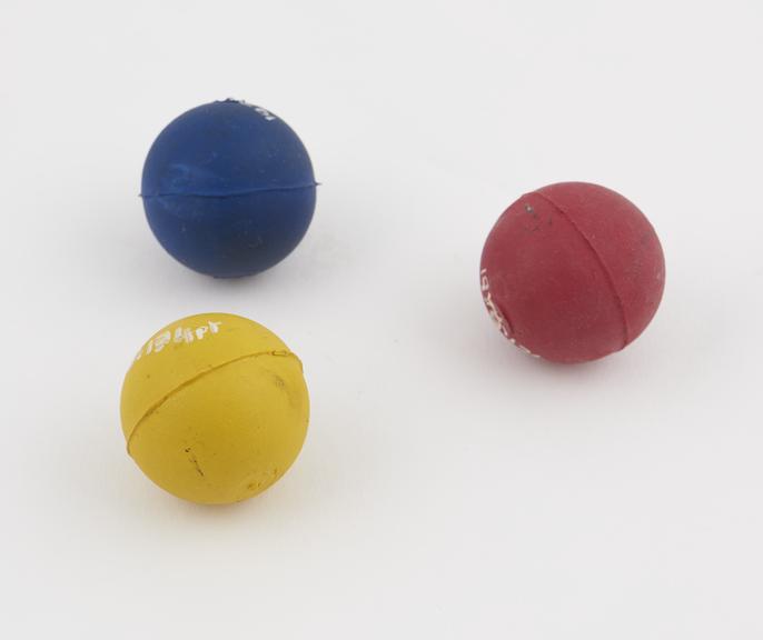 3 rubber balls as follows:- butyl rubber (blue)