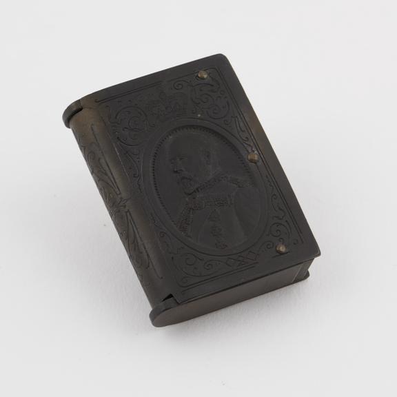 Rectangular Vesta match box of black vulcanite