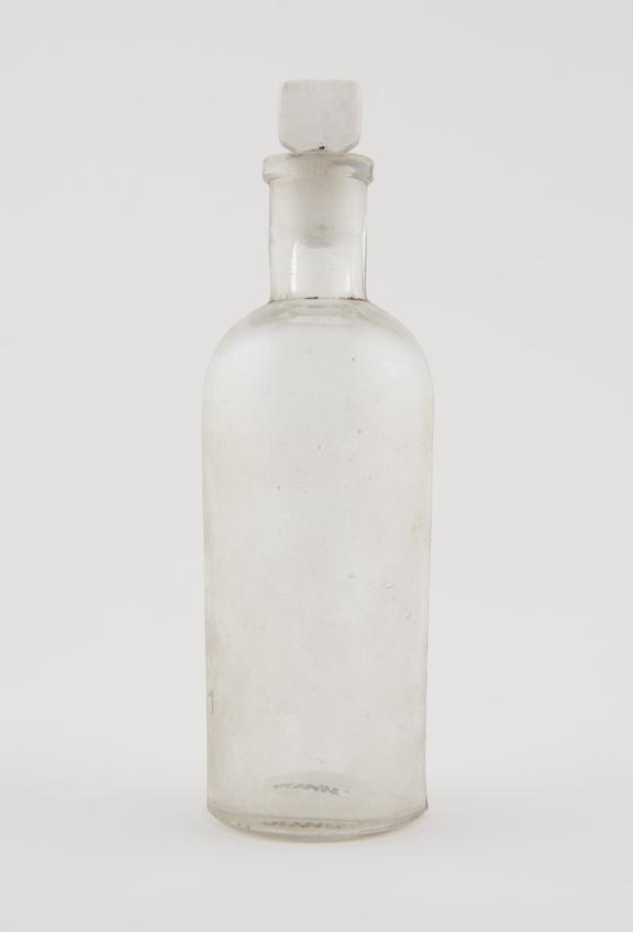 Bottle, shop round, clear glass, unlabelled, European