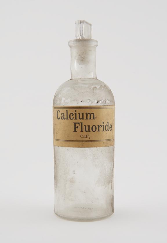 Shop round, clear glass, used for calcium fluoride, English