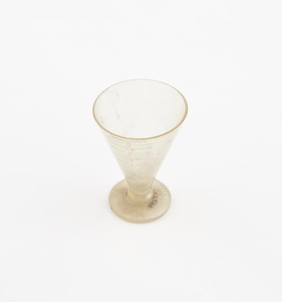 Plastic measure, conical, made by Geigy, Europe(?), 1881-1970