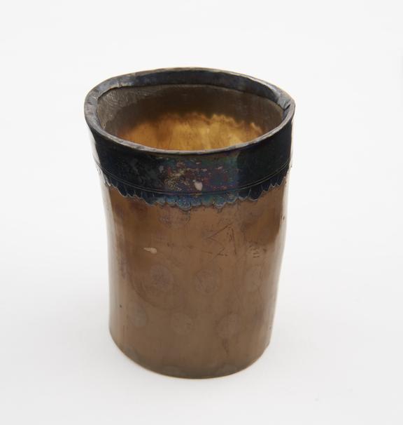 Horn tumbler with silver strip around rim, British(?), 1801-1900