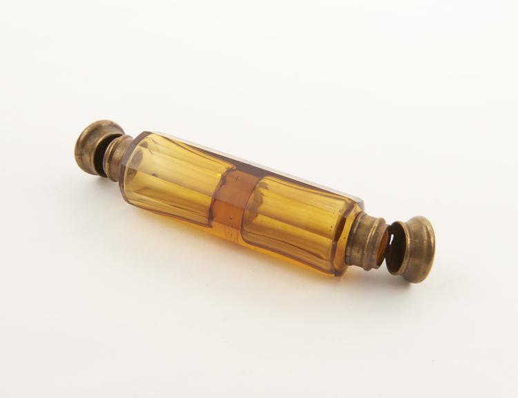 Glass perfume bottle, and viniagrette, amber coloured