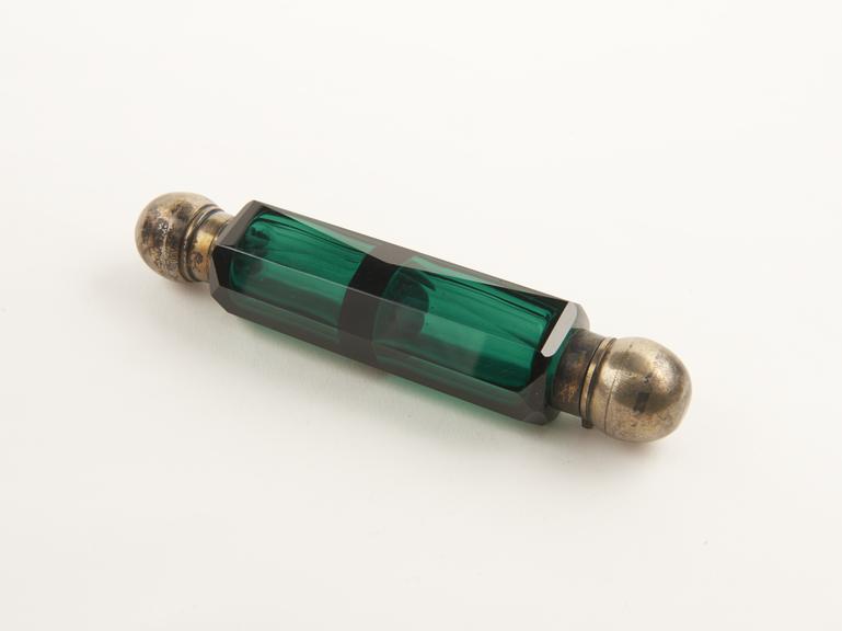 Glass perfume bottle and vinaigrette, green