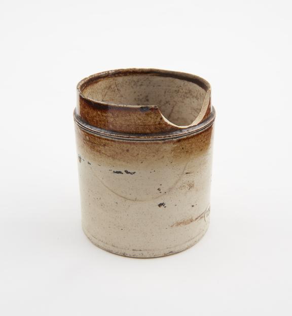 Small salt glazed stoneware dispensing pot, English, 1851-1900