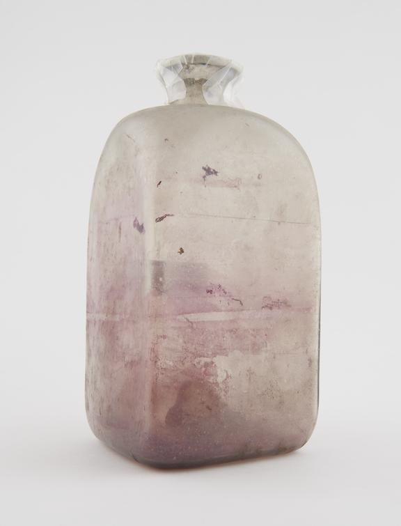 Square glass medicine bottle, probably English, 18th century