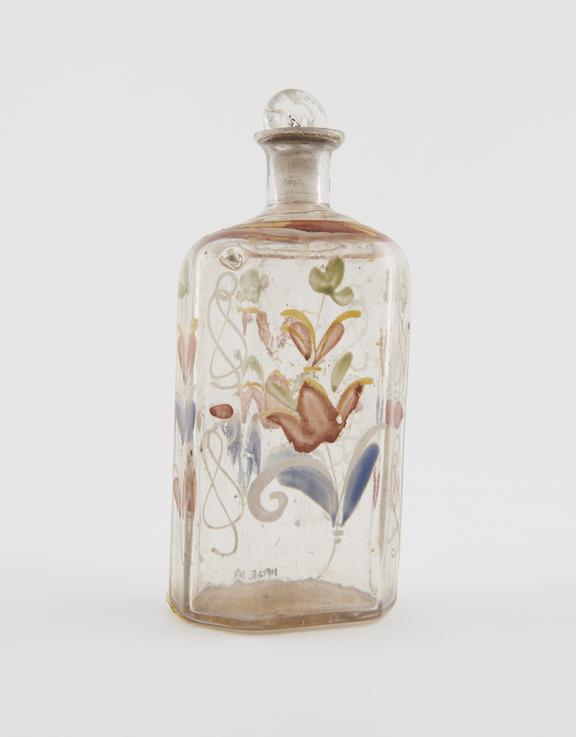 Painted clear glass storage bottle, ? Swiss, 1780-1850