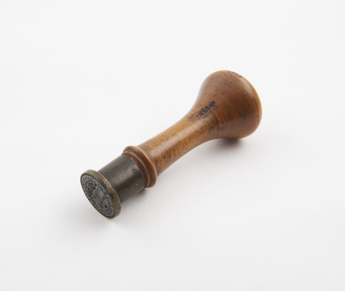 Steel seal with wooden handle, French, 19th century