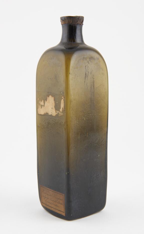 Pharmacy storage bottle, green glass, English, 1801-1850
