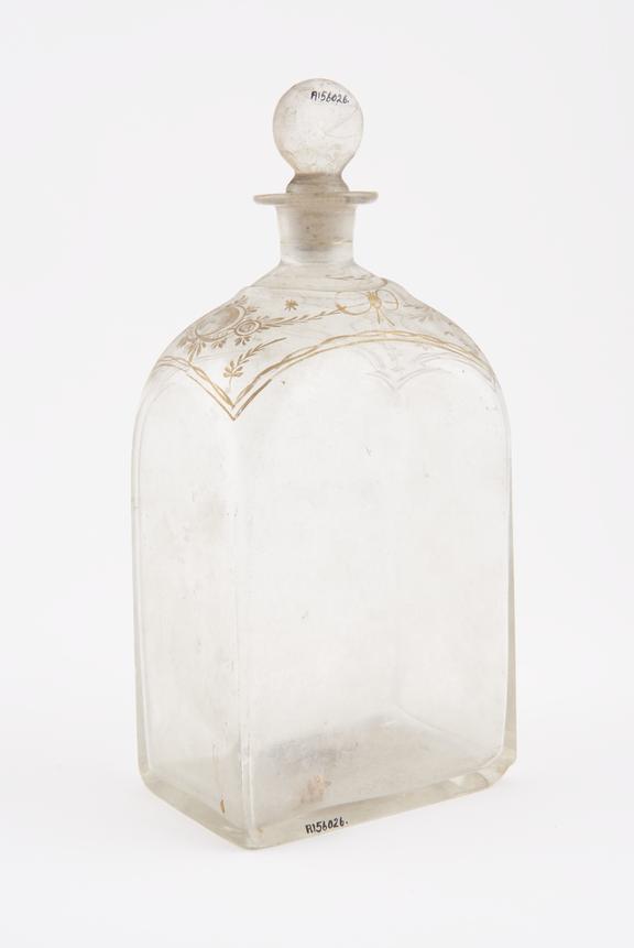 Rectangular storage bottle, clear glass, empty