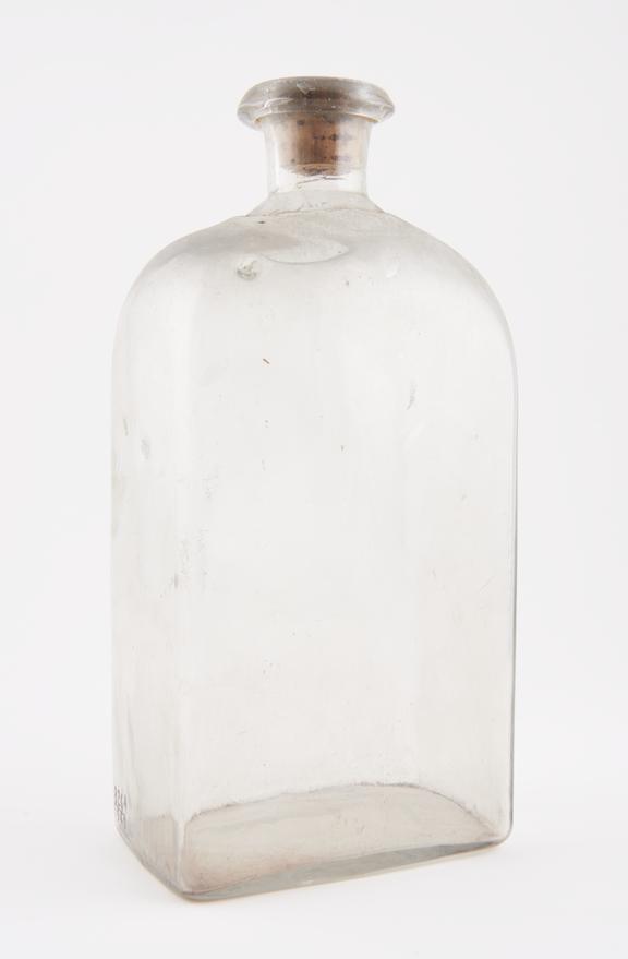 Rectangular storage bottle, clear glass, empty