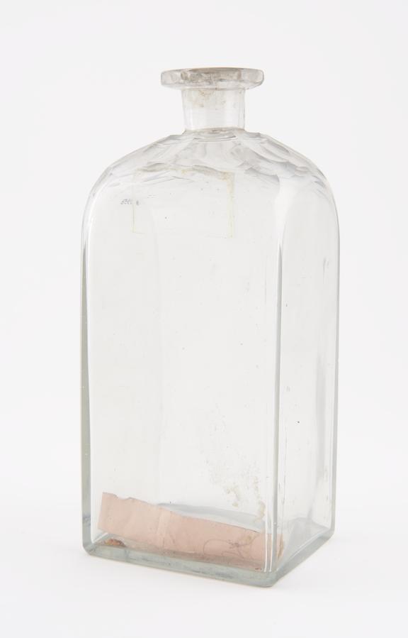 Rectangular storage bottle, clear glass, empty