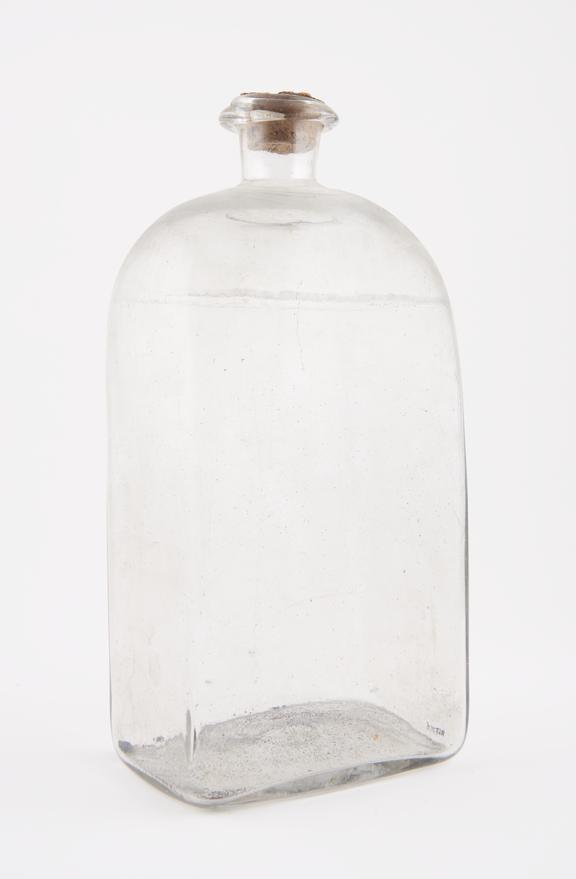 Rectangular storage bottle, clear glass, empty