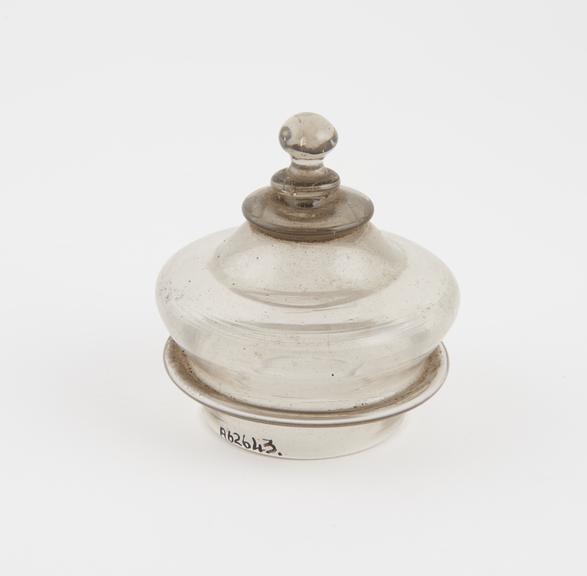 Glass lid from pharmacy display bottle, 1800-1860, English ?