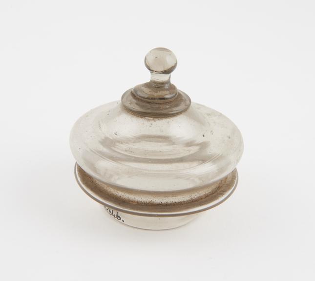 Glass lid from pharmacy display bottle, 1800-1860, English ?