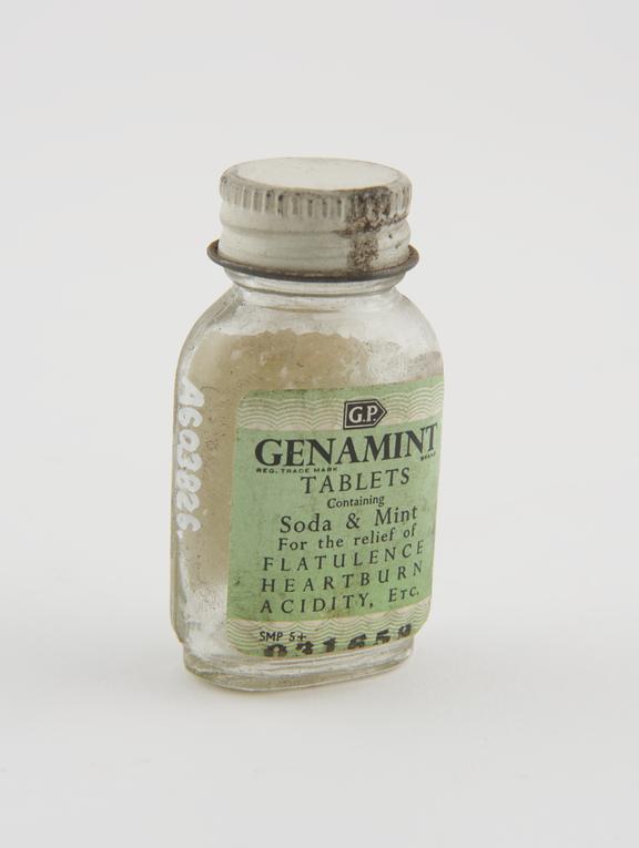 Glass phial used for Genamint, 1931 to 1960