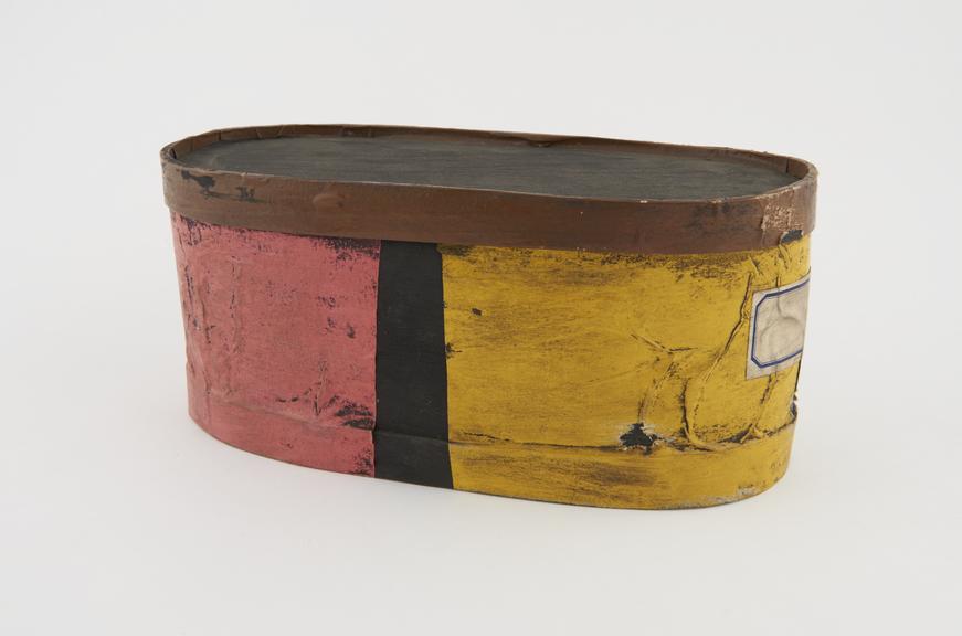 Wooden herb box, covered with coloured paper, possibly Turkish