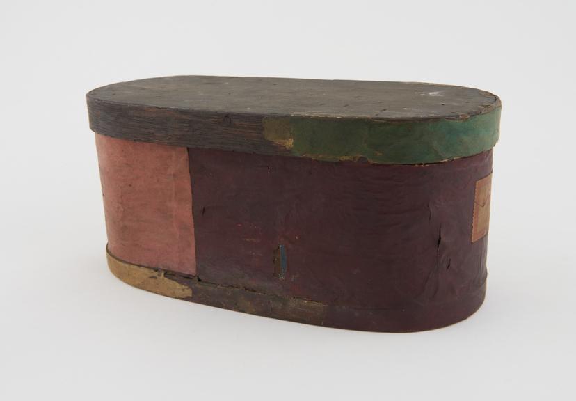Wooden herb box, covered with coloured paper, possibly Turkish