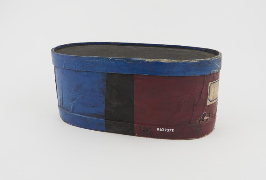 Wooden herb box, covered with coloured paper, possibly Turkish