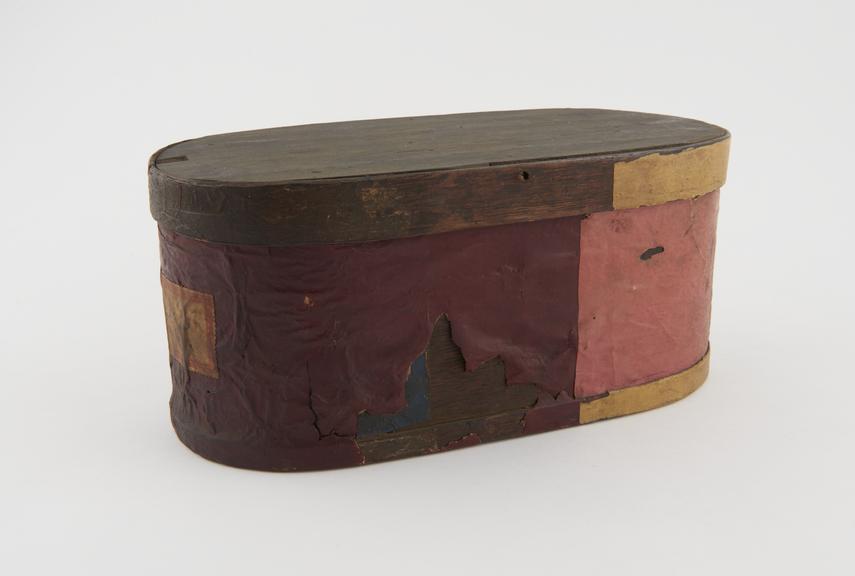 Wooden herb box, covered in coloured paper, possibly Turkish