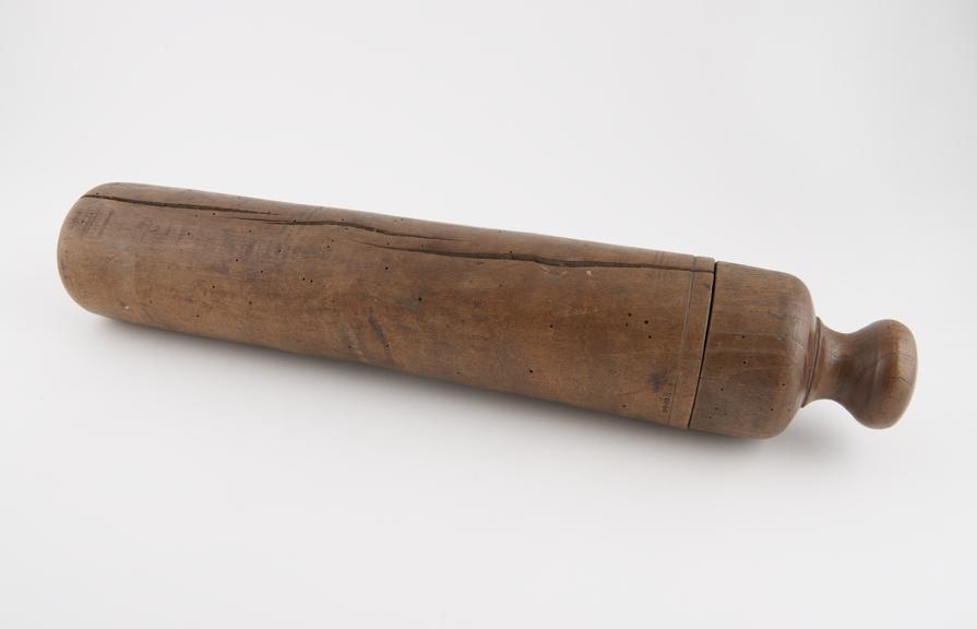 Rolling pin, wood, European, 19th century, with weight