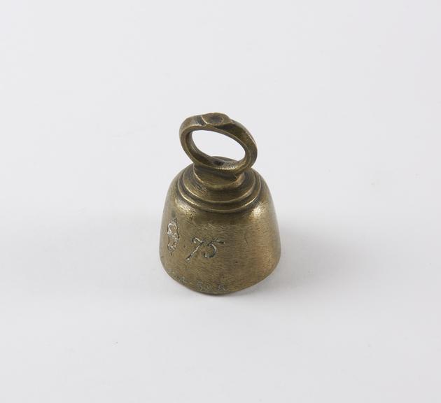 One of six Indian brass weights with lifting ring fixed at top